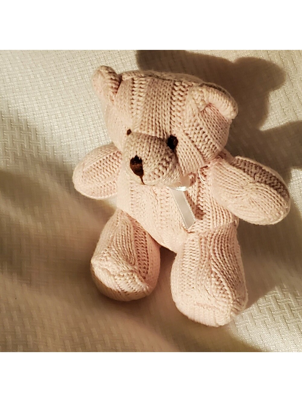 Elegant Baby Small Mini Pink Girl Teddy Bear Plush Cable Knit Sweater Rattle